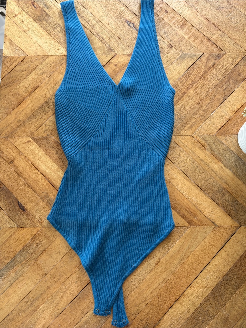 Abercrombie & Fitch Teal Ribbed V-Neck One-Piece Bodysuit